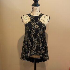 New Free People Black & Gold Lace Halter Top Medium #035